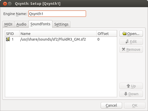 Screenshot of qsynth's setup dialog